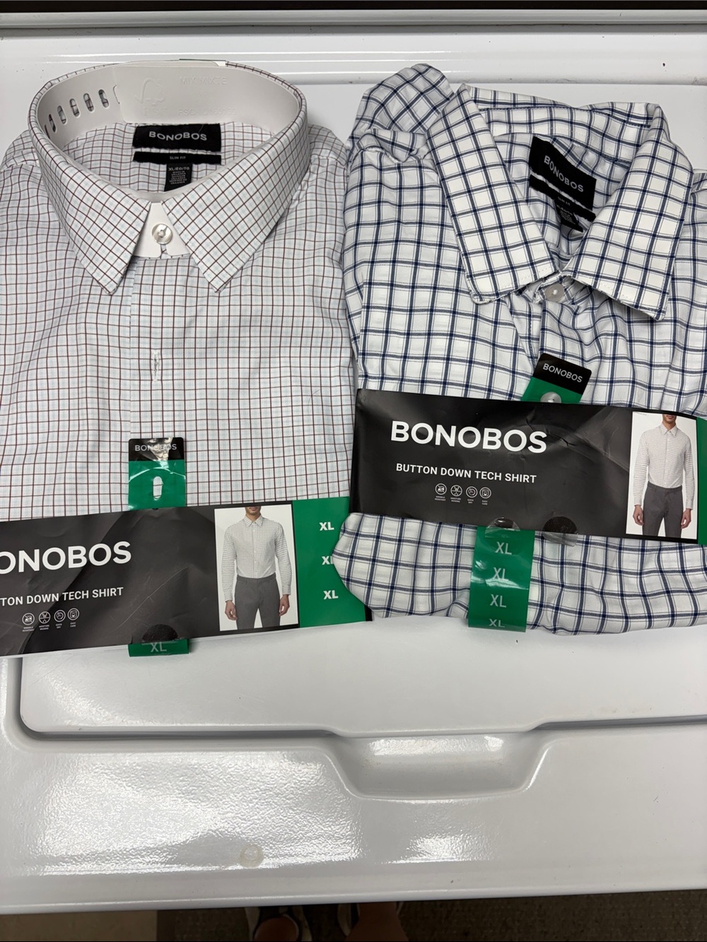 Two Bonobos Men’s White Checked Button-Down Tech Shirt - XL